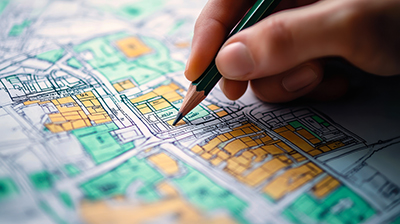 Hand Drawing on Detailed Cadastre Map for Urban Planning and Land